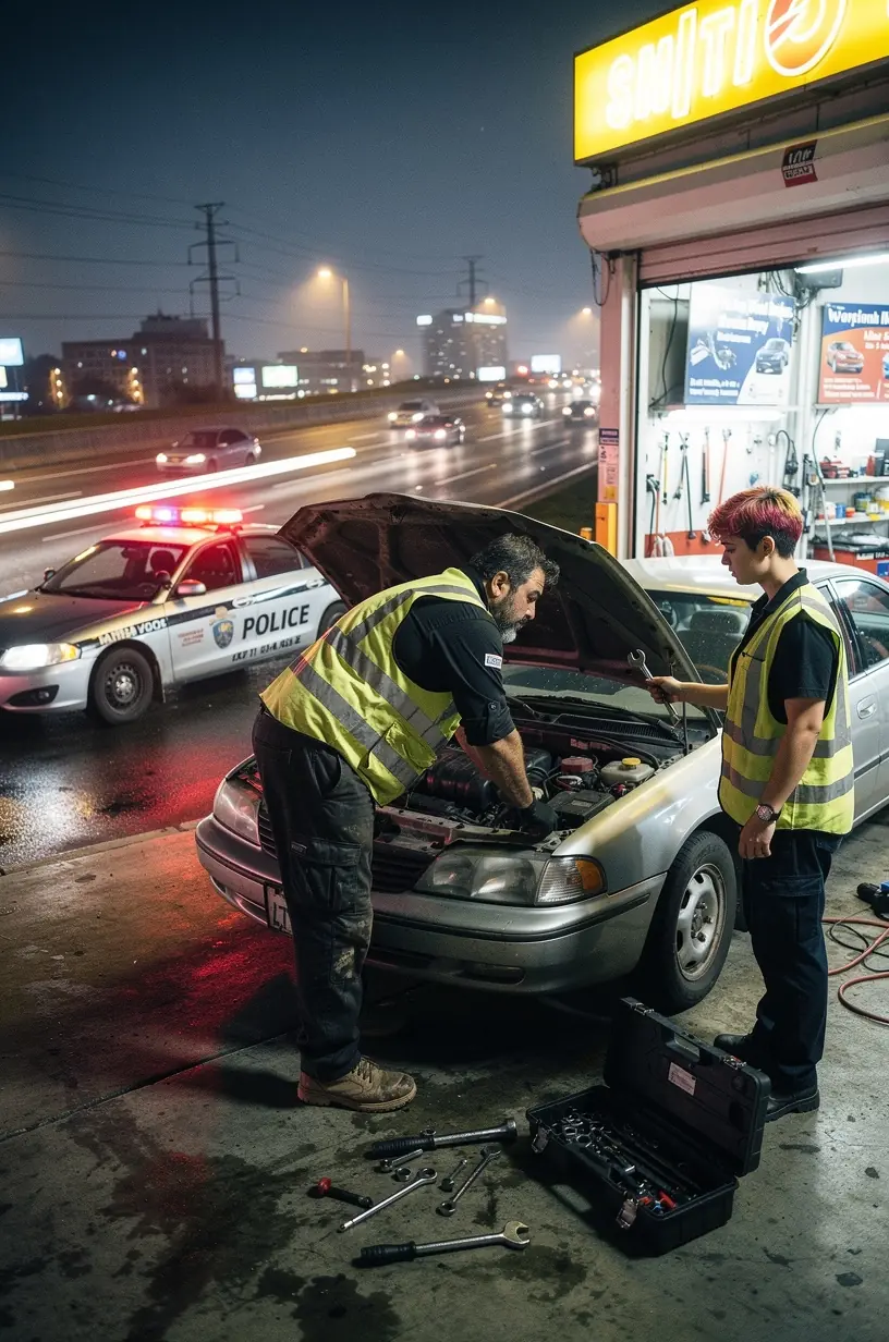 Mechanik vykonávajúci diagnostiku moderným prístrojom v autoservise.